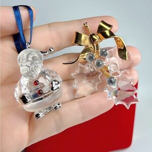 Swarovski Crystal Santa and Holly Ornaments
